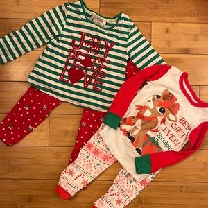 Christmas Outfit Pajamas Holiday 2T Toddler Girls Used